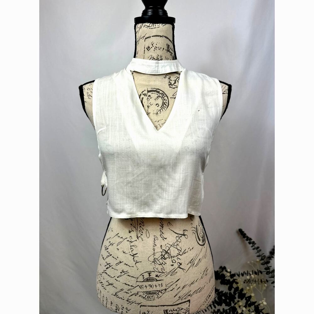 Charms Fashion Choker Crop Top V-Neck Rings on Each Side White M - Picture 4 of 16